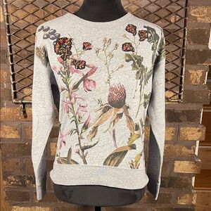 J. Crew Gray Floral and Butterfly Sweatshirt